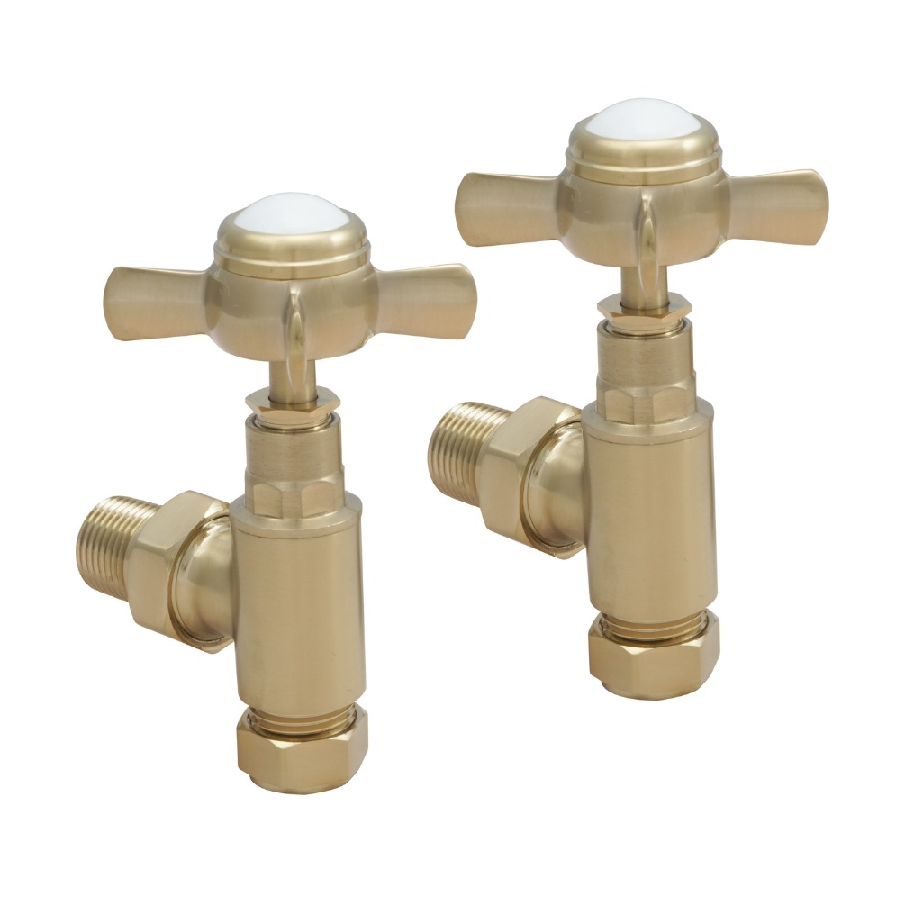 JTP Grosvenor Brushed Brass Angled Radiator Valve Cut Out